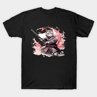 Japanese Samurai Cat Kawaii Ninja Cat T-Shirt